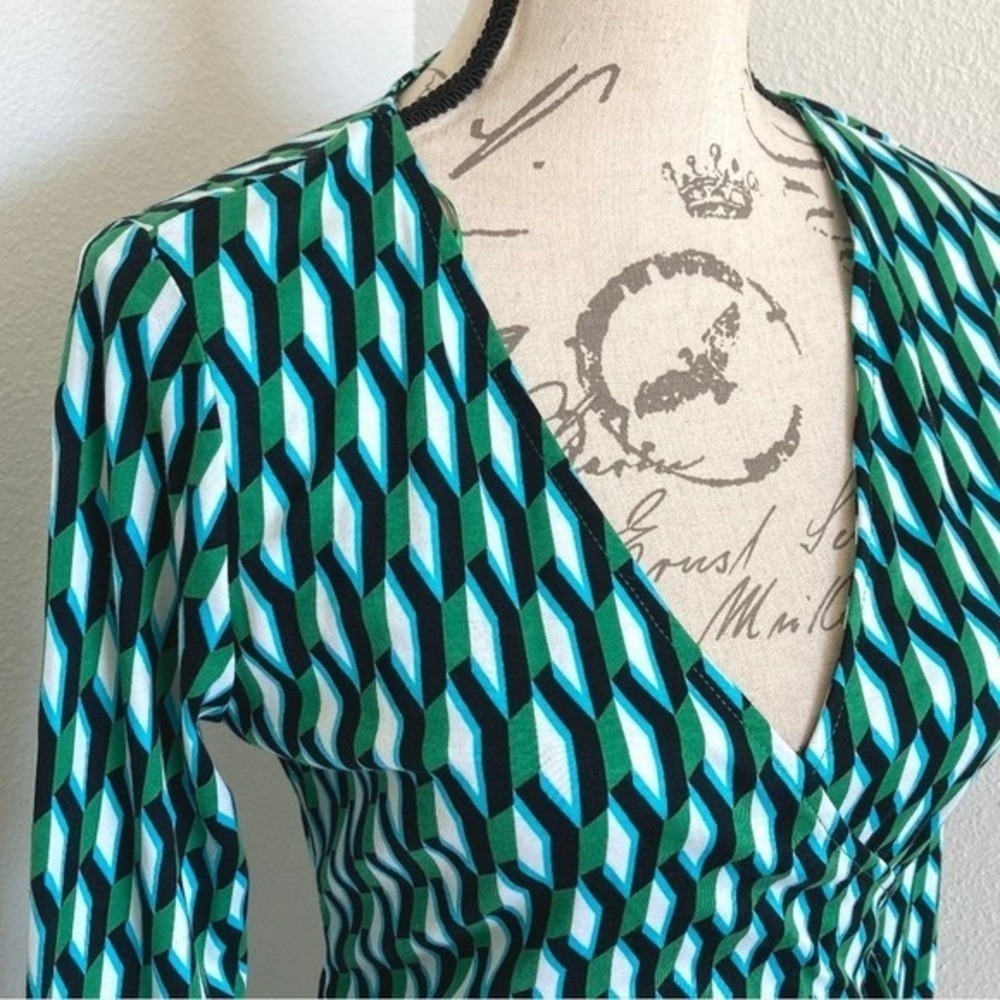 DVF For Target Arrow Geo Long Sleeve Midi Wrap Dress S Green Classic Career - Picture 8 of 17
